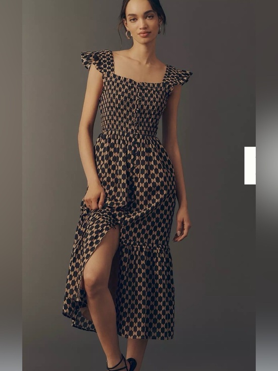 Anthropologie Dresses & Skirts - Anthropologie Peregrine Square-Neck Midi Dress XLP Color: Black Pattern NWT
